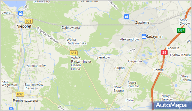 mapa Sieraków gmina Radzymin, Sieraków gmina Radzymin na mapie Targeo