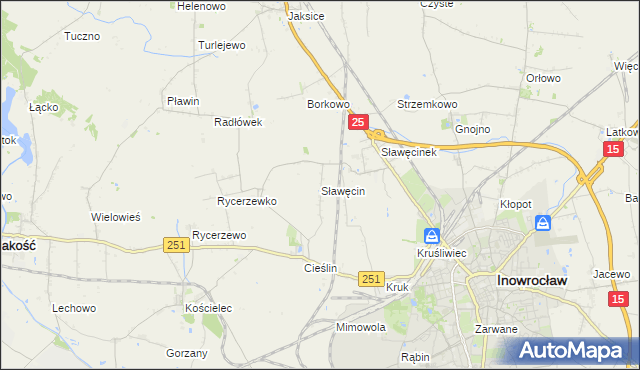 mapa Sławęcin gmina Inowrocław, Sławęcin gmina Inowrocław na mapie Targeo