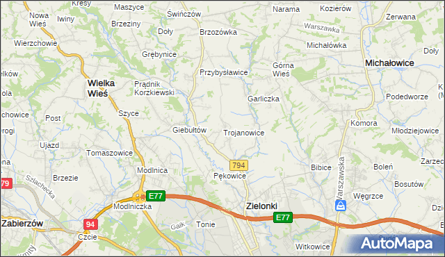 mapa Trojanowice gmina Zielonki, Trojanowice gmina Zielonki na mapie Targeo