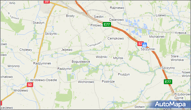 mapa Woźniki gmina Płońsk, Woźniki gmina Płońsk na mapie Targeo