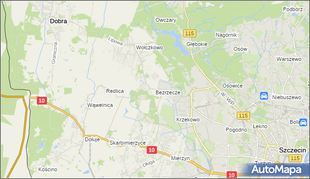 mapa Bezrzecze, Bezrzecze na mapie Targeo