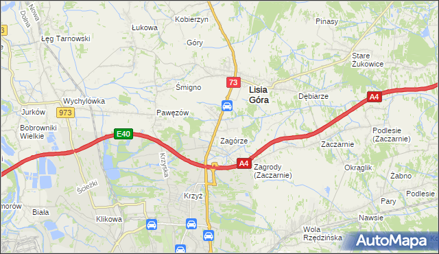 mapa Brzozówka gmina Lisia Góra, Brzozówka gmina Lisia Góra na mapie Targeo