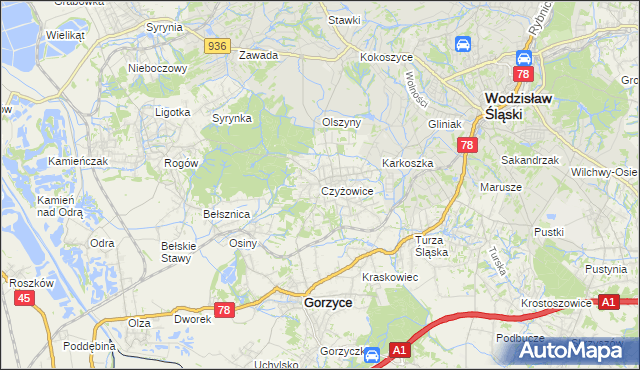 mapa Czyżowice gmina Gorzyce, Czyżowice gmina Gorzyce na mapie Targeo