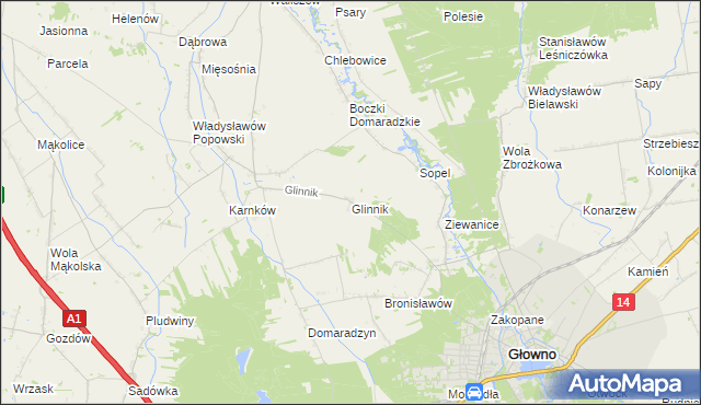 mapa Glinnik gmina Głowno, Glinnik gmina Głowno na mapie Targeo