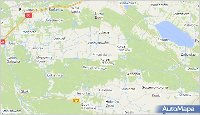 mapa Korzeń Rządowy, Korzeń Rządowy na mapie Targeo