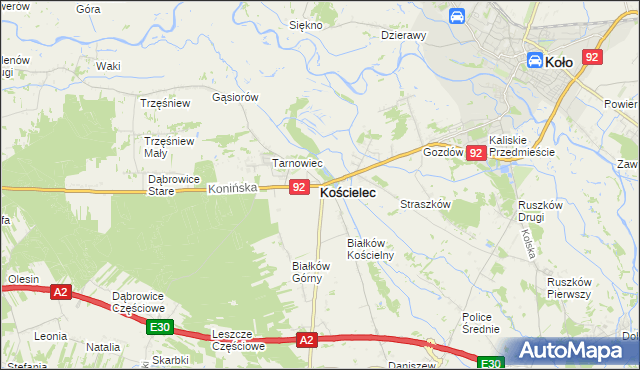 mapa Kościelec powiat kolski, Kościelec powiat kolski na mapie Targeo