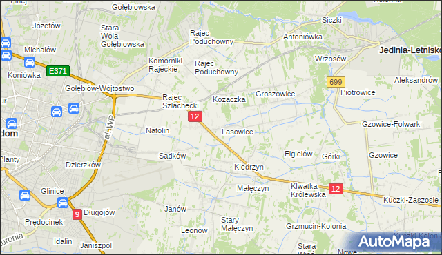 mapa Lasowice gmina Jedlnia-Letnisko, Lasowice gmina Jedlnia-Letnisko na mapie Targeo
