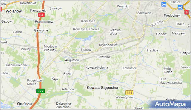 mapa Ludwinów gmina Kowala, Ludwinów gmina Kowala na mapie Targeo