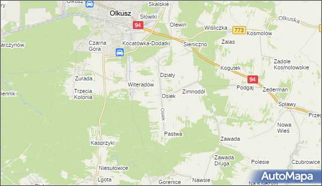 mapa Osiek gmina Olkusz, Osiek gmina Olkusz na mapie Targeo