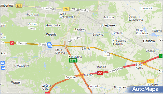 mapa Zakręt gmina Wiązowna, Zakręt gmina Wiązowna na mapie Targeo