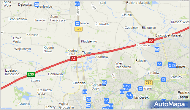 mapa Adamów gmina Grodzisk Mazowiecki, Adamów gmina Grodzisk Mazowiecki na mapie Targeo