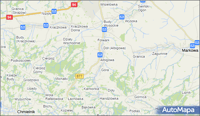 mapa Albigowa, Albigowa na mapie Targeo