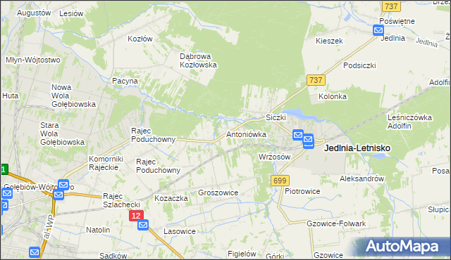 mapa Antoniówka gmina Jedlnia-Letnisko, Antoniówka gmina Jedlnia-Letnisko na mapie Targeo