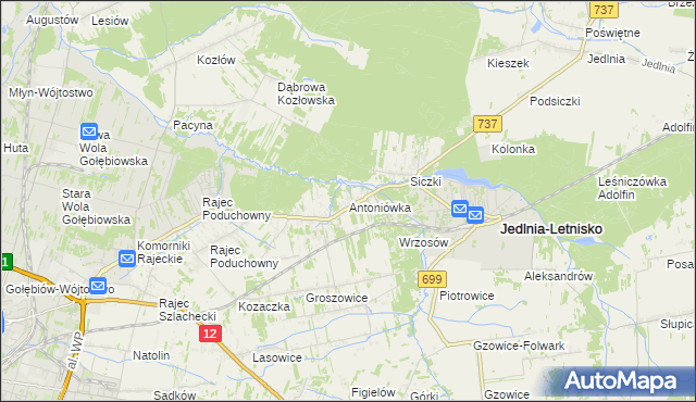 mapa Antoniówka gmina Jedlnia-Letnisko, Antoniówka gmina Jedlnia-Letnisko na mapie Targeo