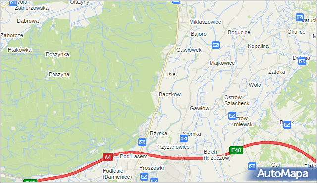mapa Baczków gmina Bochnia, Baczków gmina Bochnia na mapie Targeo