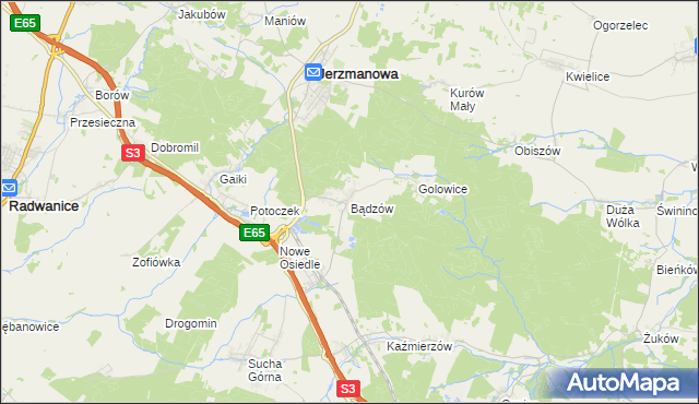 mapa Bądzów, Bądzów na mapie Targeo