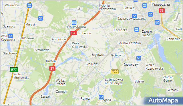 mapa Bąkówka gmina Piaseczno, Bąkówka gmina Piaseczno na mapie Targeo