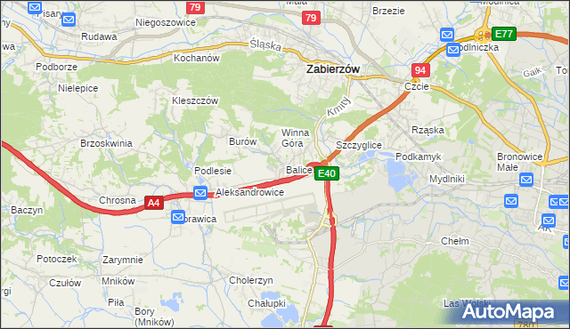 mapa Balice gmina Zabierzów, Balice gmina Zabierzów na mapie Targeo