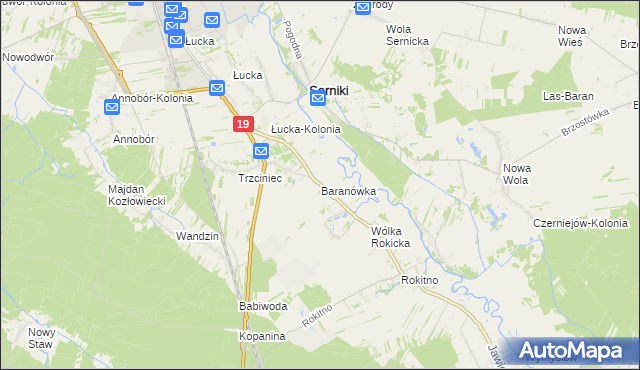 mapa Baranówka gmina Lubartów, Baranówka gmina Lubartów na mapie Targeo