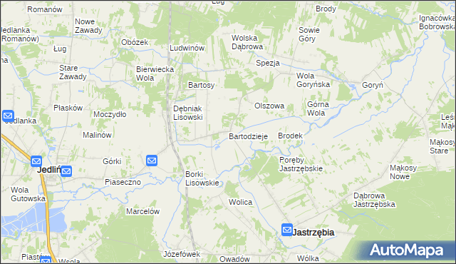 mapa Bartodzieje gmina Jastrzębia, Bartodzieje gmina Jastrzębia na mapie Targeo