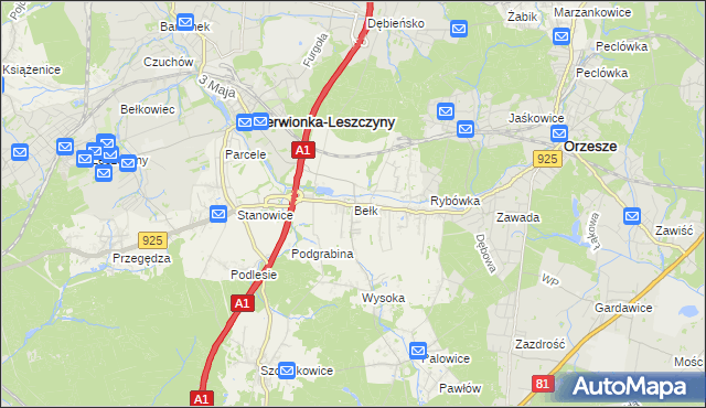 mapa Bełk gmina Czerwionka-Leszczyny, Bełk gmina Czerwionka-Leszczyny na mapie Targeo