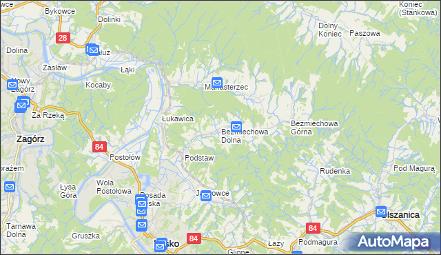 mapa Bezmiechowa Dolna, Bezmiechowa Dolna na mapie Targeo
