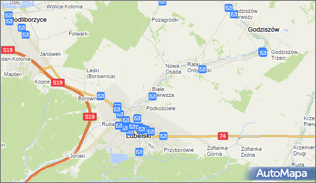 mapa Biała Druga gmina Janów Lubelski, Biała Druga gmina Janów Lubelski na mapie Targeo