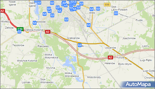 mapa Białki gmina Siedlce, Białki gmina Siedlce na mapie Targeo