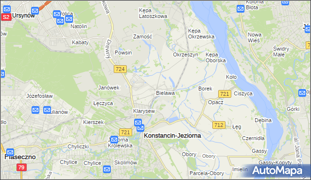 mapa Bielawa gmina Konstancin-Jeziorna, Bielawa gmina Konstancin-Jeziorna na mapie Targeo