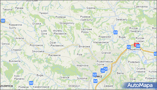 mapa Binarowa, Binarowa na mapie Targeo