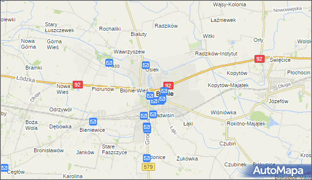 mapa Błonie powiat warszawski zachodni, Błonie powiat warszawski zachodni na mapie Targeo