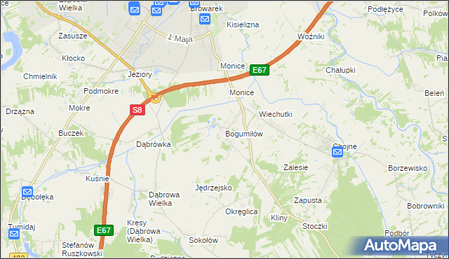 mapa Bogumiłów gmina Sieradz, Bogumiłów gmina Sieradz na mapie Targeo