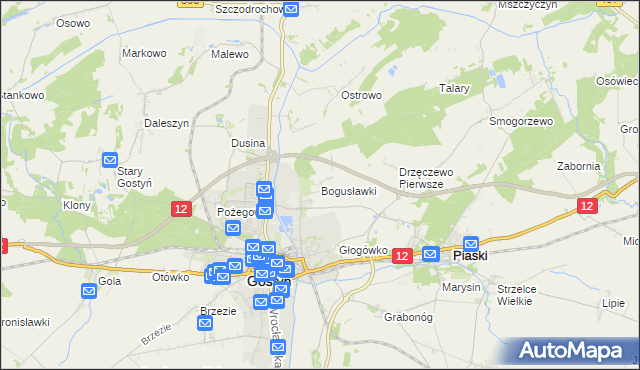 mapa Bogusławki gmina Gostyń, Bogusławki gmina Gostyń na mapie Targeo