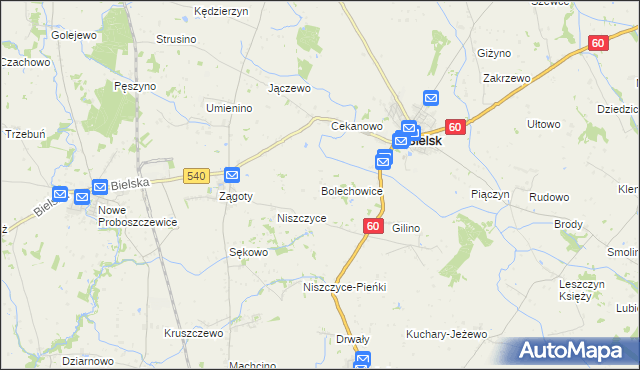 mapa Bolechowice gmina Bielsk, Bolechowice gmina Bielsk na mapie Targeo