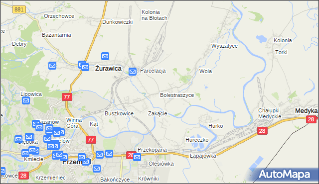 mapa Bolestraszyce, Bolestraszyce na mapie Targeo