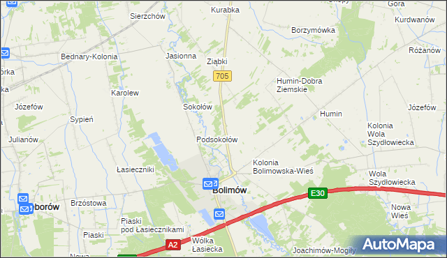 mapa Bolimowska Wieś, Bolimowska Wieś na mapie Targeo