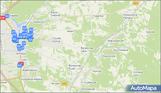 mapa Boratyniec Lacki, Boratyniec Lacki na mapie Targeo