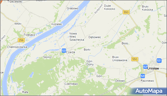 mapa Borki gmina Dąbrowa Chełmińska, Borki gmina Dąbrowa Chełmińska na mapie Targeo