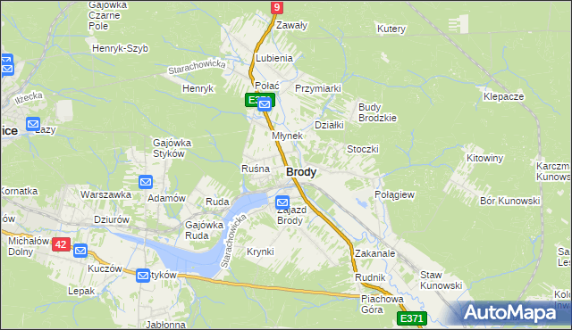 mapa Brody powiat starachowicki, Brody powiat starachowicki na mapie Targeo