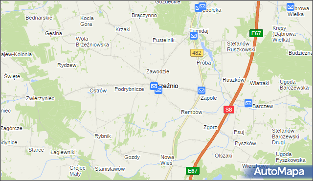 mapa Bronisławów gmina Brzeźnio, Bronisławów gmina Brzeźnio na mapie Targeo