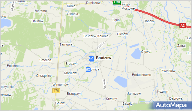 mapa Brudzew powiat turecki, Brudzew powiat turecki na mapie Targeo
