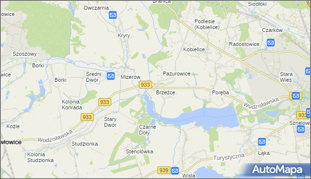mapa Brzeźce gmina Pszczyna, Brzeźce gmina Pszczyna na mapie Targeo