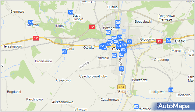 mapa Brzezie gmina Gostyń, Brzezie gmina Gostyń na mapie Targeo
