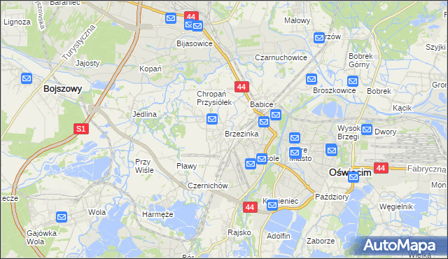 mapa Brzezinka gmina Oświęcim, Brzezinka gmina Oświęcim na mapie Targeo