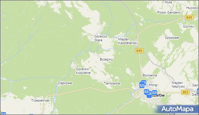 mapa Brzeziny gmina Józefów, Brzeziny gmina Józefów na mapie Targeo