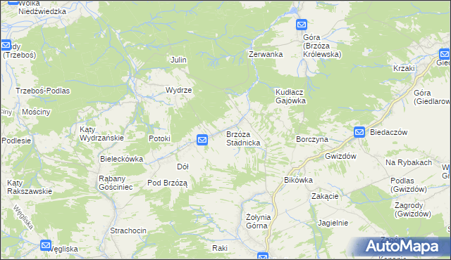 mapa Brzóza Stadnicka, Brzóza Stadnicka na mapie Targeo
