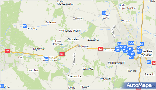 mapa Brzozów gmina Sokołów Podlaski, Brzozów gmina Sokołów Podlaski na mapie Targeo
