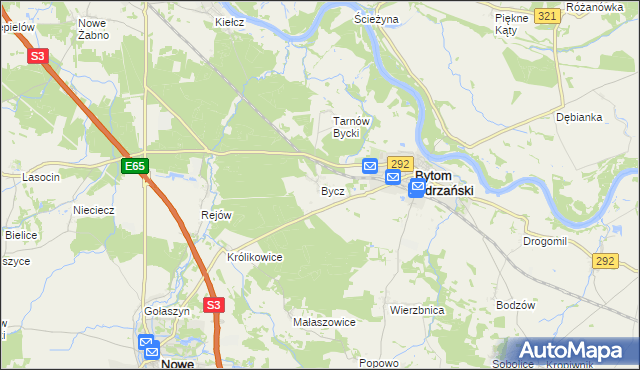 mapa Bycz gmina Bytom Odrzański, Bycz gmina Bytom Odrzański na mapie Targeo