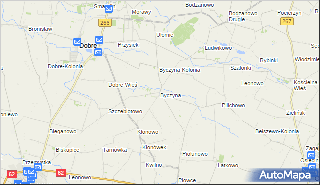 mapa Byczyna gmina Dobre, Byczyna gmina Dobre na mapie Targeo