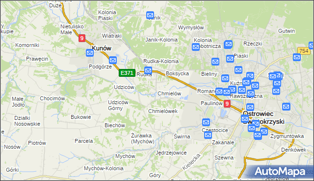 mapa Chmielów gmina Bodzechów, Chmielów gmina Bodzechów na mapie Targeo